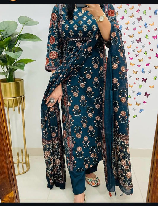🌹🌹Pure fine Cotton fabric hand Work Kurti with Pant with cotton 100-100 Dupatta🌹🌹(WARED437)