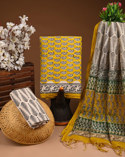 DESIGNER HAND BLOCK PRINT COTTON SUIT SET WITH KOTA DORIA DUPATTA  (WAKOTMU15)