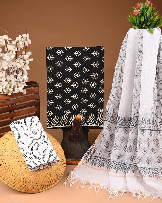 DESIGNER HAND BLOCK PRINT COTTON SUIT SET WITH KOTA DORIA DUPATTA(WAKOTMU10)
