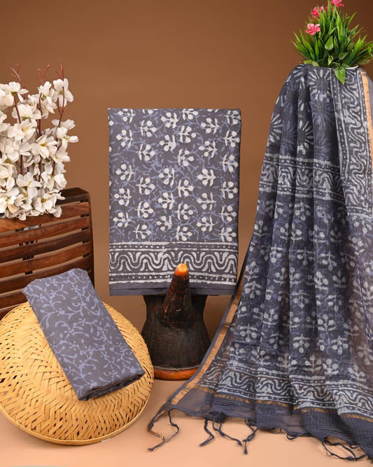 DESIGNER HAND BLOCK PRINT COTTON SUIT SET WITH KOTA DORIA DUPATTA(WAKOTMU08)