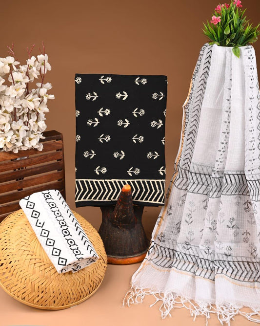 DESIGNER HAND BLOCK PRINT COTTON SUIT SET WITH KOTA DORIA DUPATTA(WAKOTMU07)