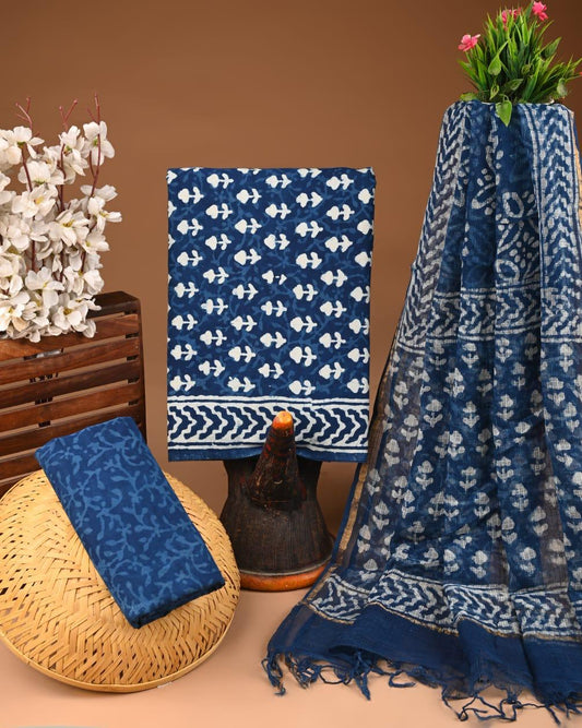 DESIGNER HAND BLOCK PRINT COTTON SUIT SET WITH KOTA DORIA DUPATTA(WAKOTMU06)