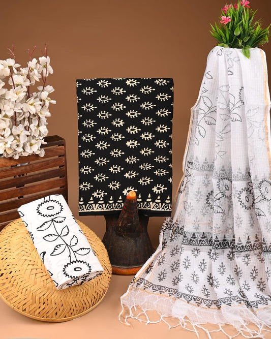 Suits Wala Hand Block Print Cotton Suit Set with Kota Doria Dupatta(WAKOTMU03)