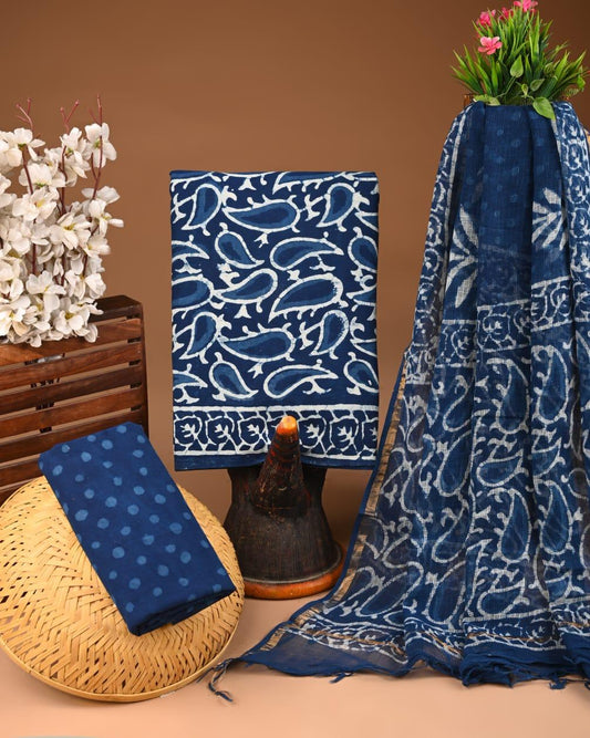 Premium Hand Block Print Cotton Suit Set with Kota Doria Dupatta(WAKOTMU02)
