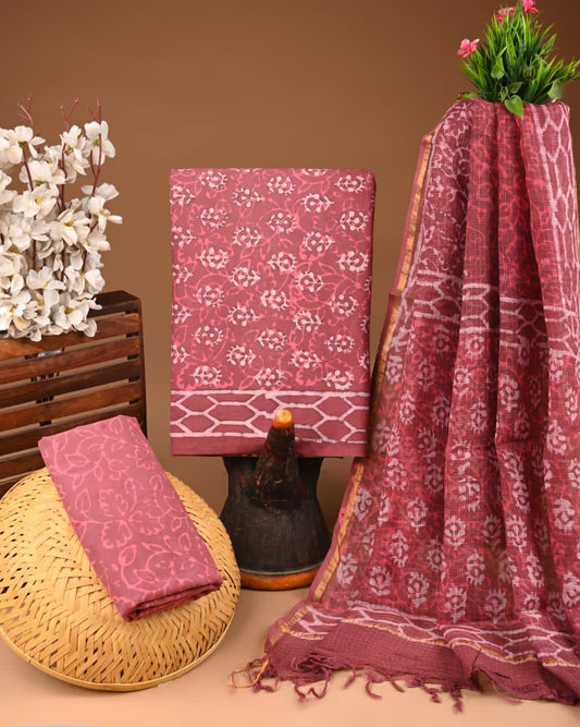 Premium Hand Block Print Cotton Suit Set with Kota Doria Dupatta(WAKOTMU01)