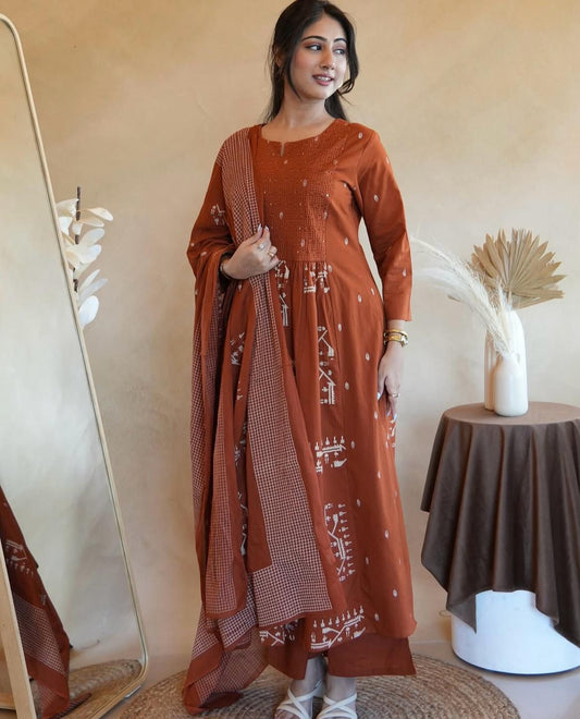 New anarkali kurta set with Cotton Pant Malmal Dupatta with tier pattern(WARED447)