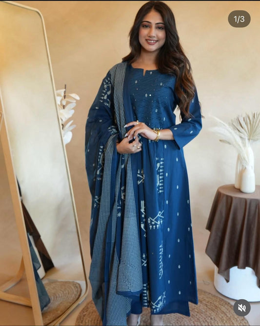 New anarkali kurta set with Cotton Pant Malmal Dupatta with tier pattern(WARED448)
