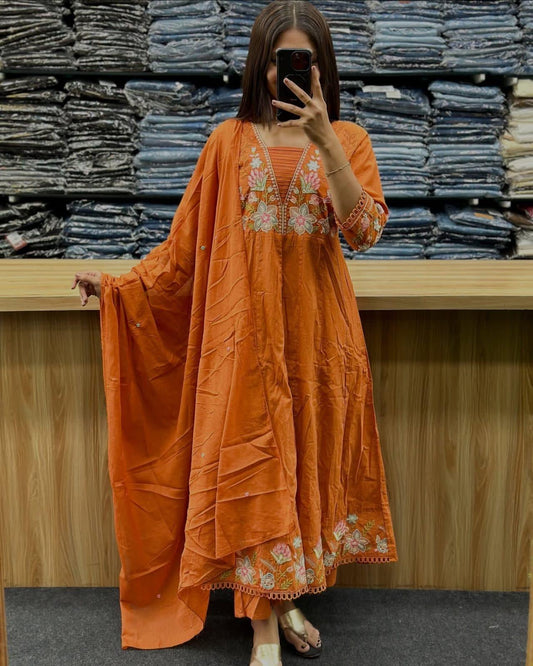 New anarkali kurta set with Cotton Pant Malmal Dupatta(WARED454)