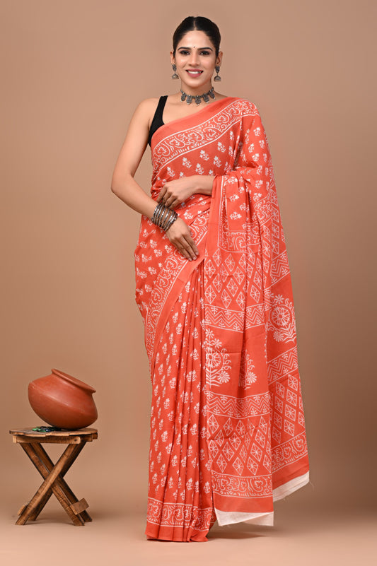 Premium Hand Block Printed Pure Cotton Saree 06