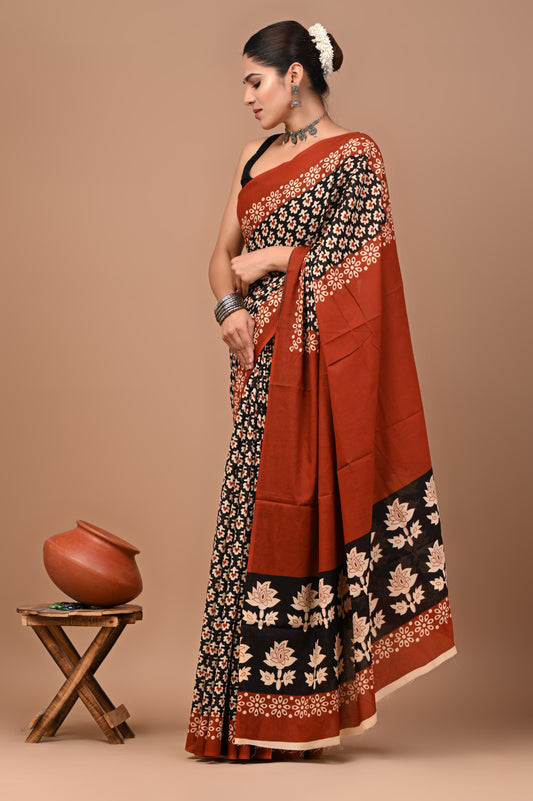 Premium Hand Block Printed Pure Cotton Saree 05