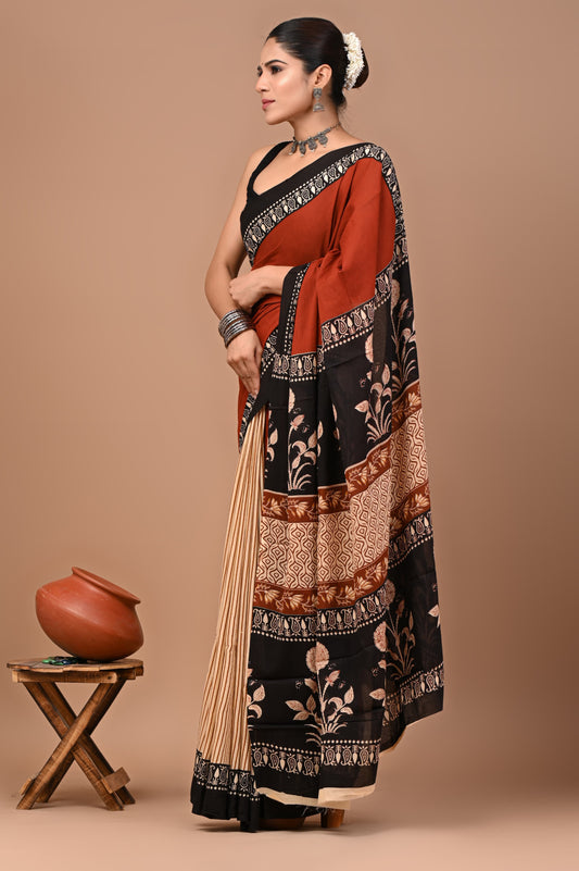 Premium Hand Block Printed Pure Cotton Saree 02