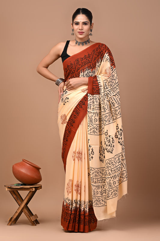 Premium Hand Block Printed Pure Cotton Saree  18