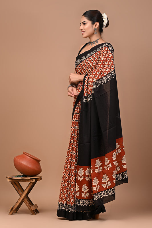 New Exclusive Block Printed Pure Cotton Saree 80