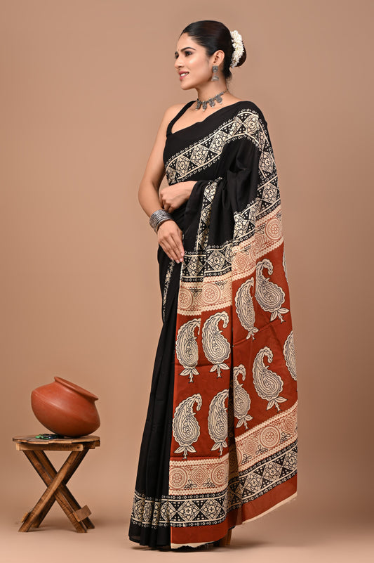 New Exclusive Block Printed Pure Cotton Saree 79
