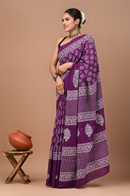 New Exclusive Block Printed Pure Cotton Saree 76