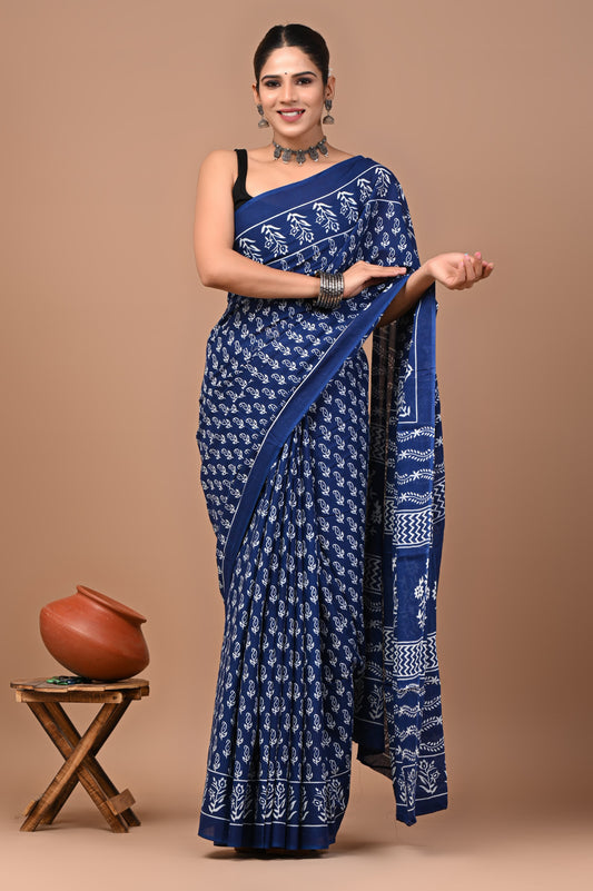 New Exclusive Block Printed Pure Cotton Saree 71