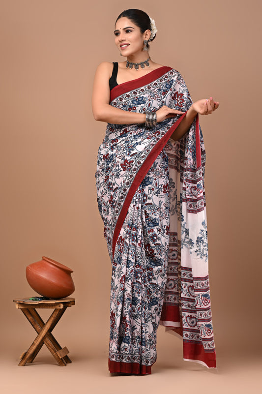 New Exclusive Block Printed Pure Cotton Saree 44