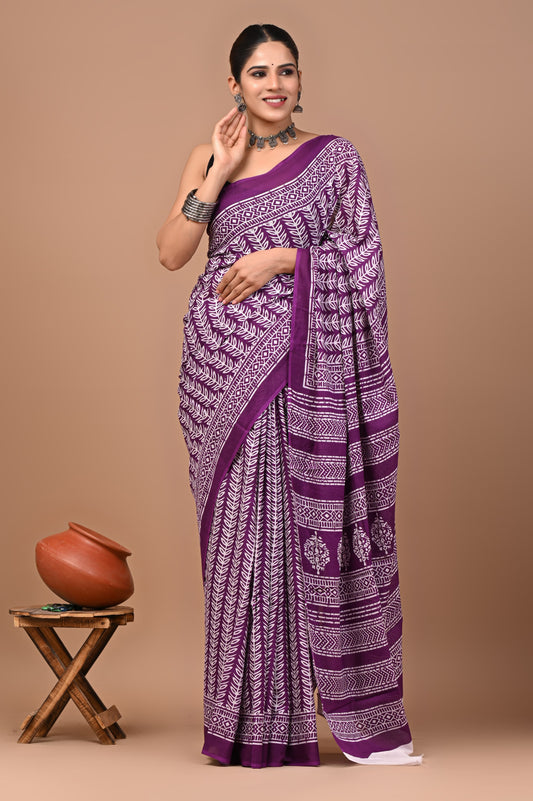 New Exclusive Block Printed Pure Cotton Saree 43