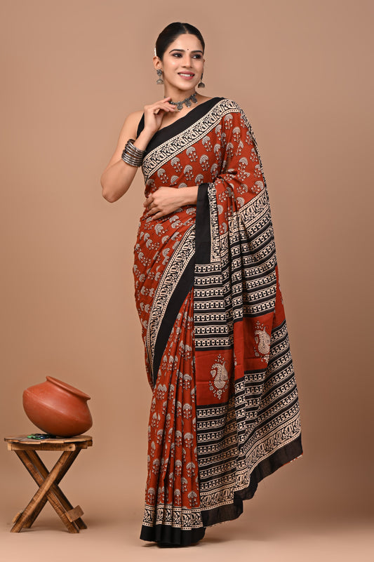 Exclusive Premium Hand Block Printed Pure Cotton Saree 35