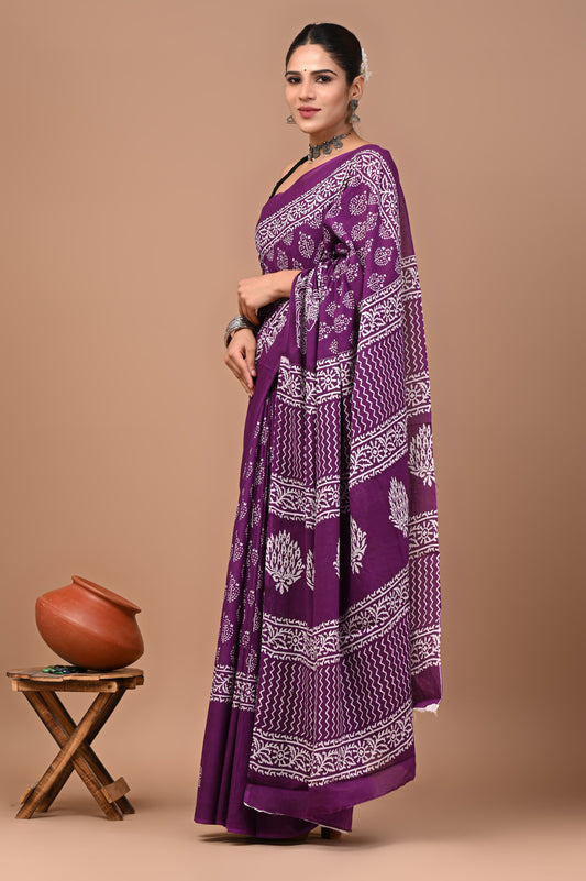 Exclusive Premium Hand Block Printed Pure Cotton Saree 34