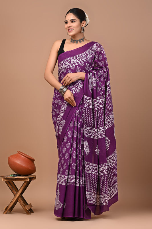Exclusive Premium Hand Block Printed Pure Cotton Saree 33
