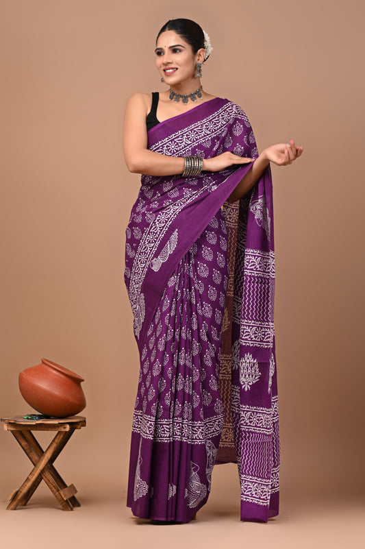 Exclusive Premium Hand Block Printed Pure Cotton Saree 31