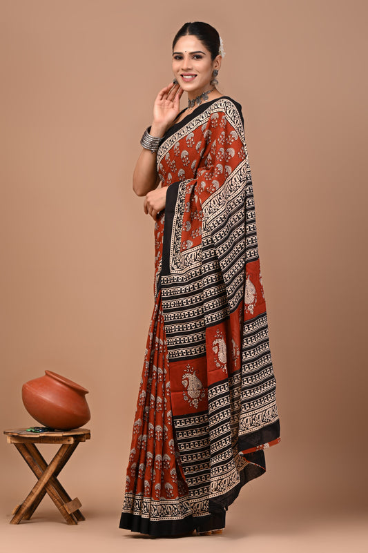Exclusive Premium Hand Block Printed Pure Cotton Saree 30