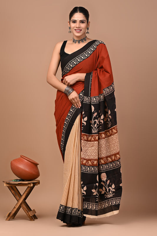 Exclusive Premium Hand Block Printed Pure Cotton Saree 29