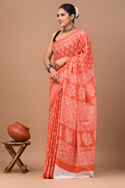 Exclusive Premium Hand Block Printed Pure Cotton Saree  56