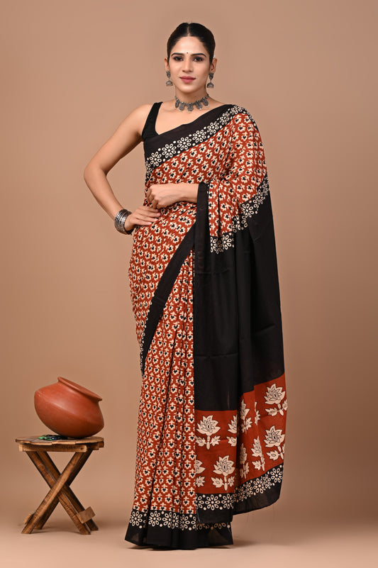 Exclusive Premium Hand Block Printed Pure Cotton Saree