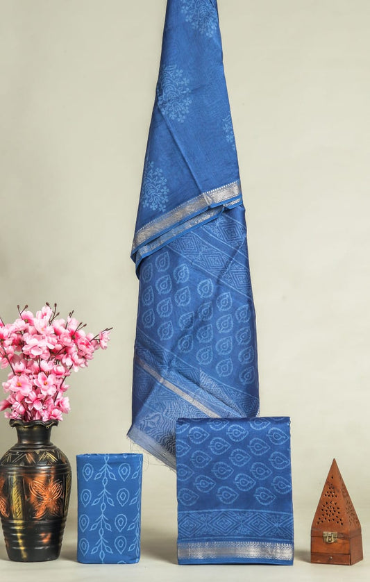 DESIGNER HAND BLOCK PRINT MAHESHWARI SILK SUIT SE 37