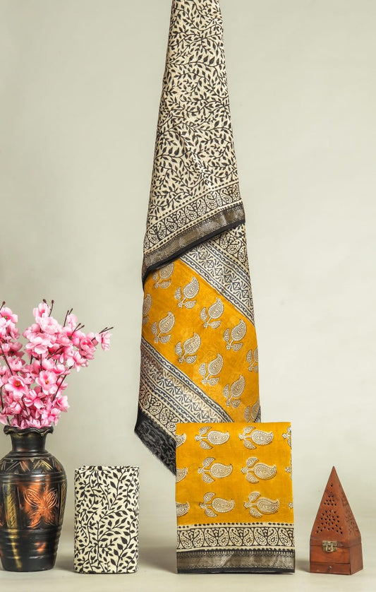 DESIGNER HAND BLOCK PRINT MAHESHWARI SILK SUIT SE 36