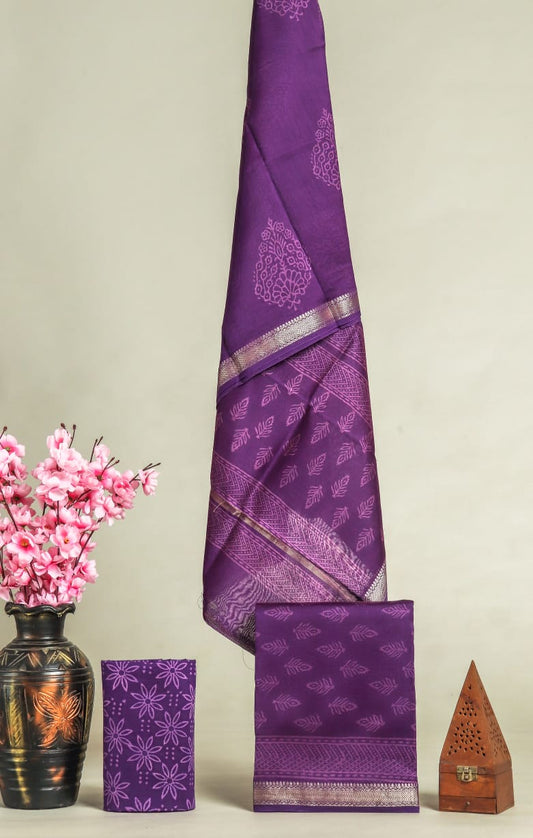DESIGNER HAND BLOCK PRINT MAHESHWARI SILK SUIT SE 33