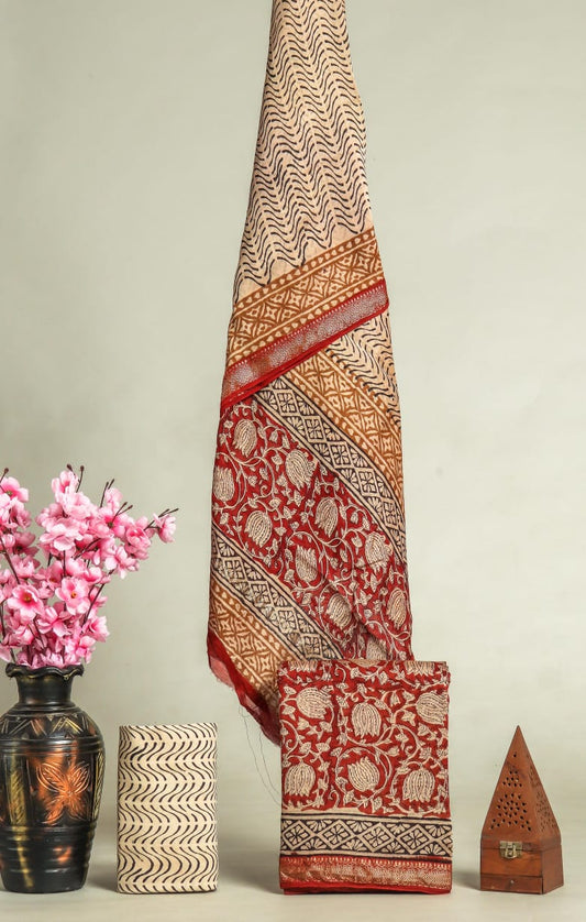 EXCLUSIVE ELEGANT HAND BLOCK PRINT MAHESHWARI SILK SUIT SET 29