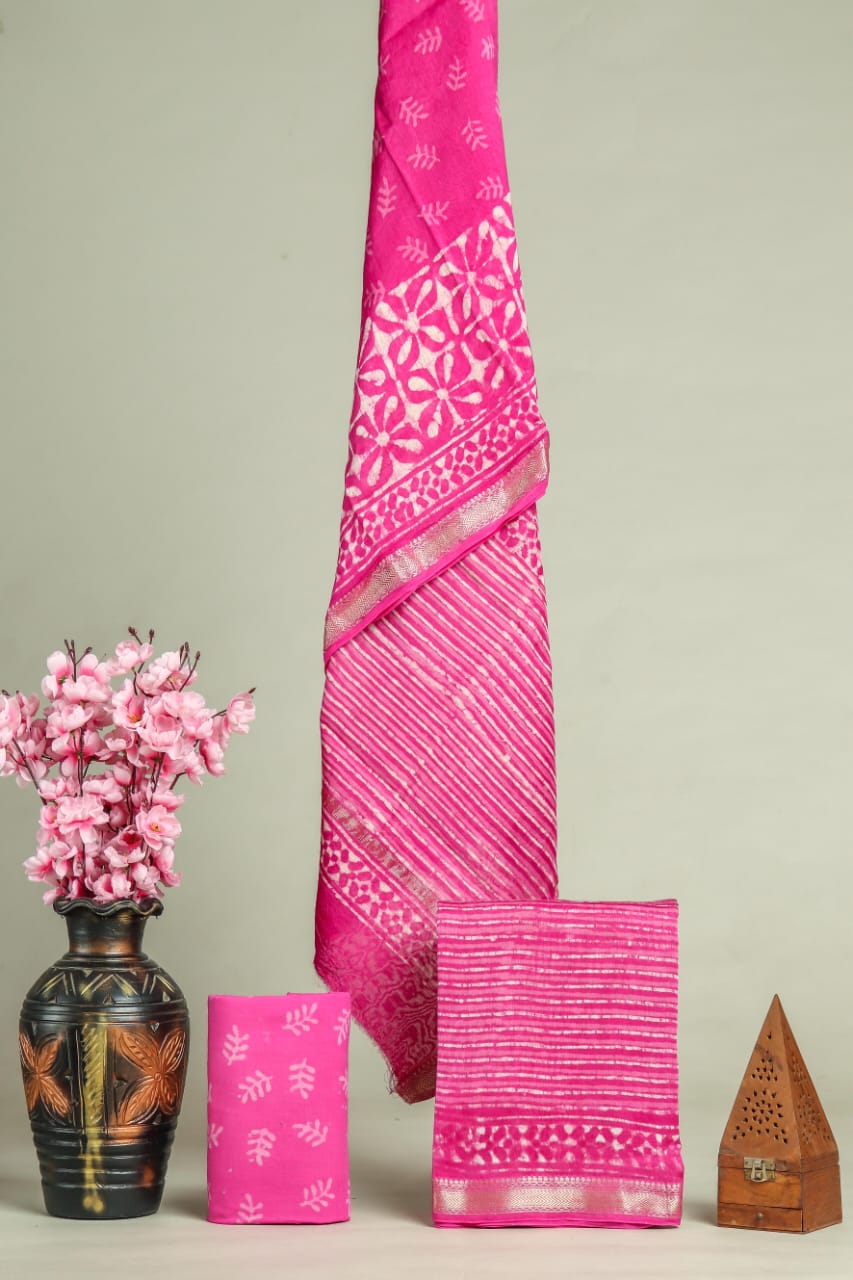 ELEGANT HAND BLOCK PRINT MAHESHWARI SILK SUIT SET 24
