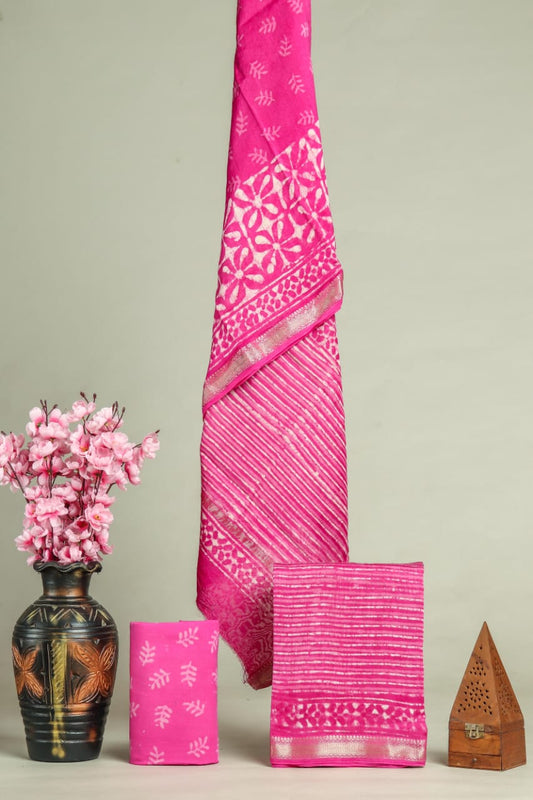 ELEGANT HAND BLOCK PRINT MAHESHWARI SILK SUIT SET 24