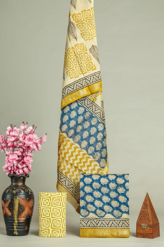 ELEGANT HAND BLOCK PRINT MAHESHWARI SILK SUIT SET 23