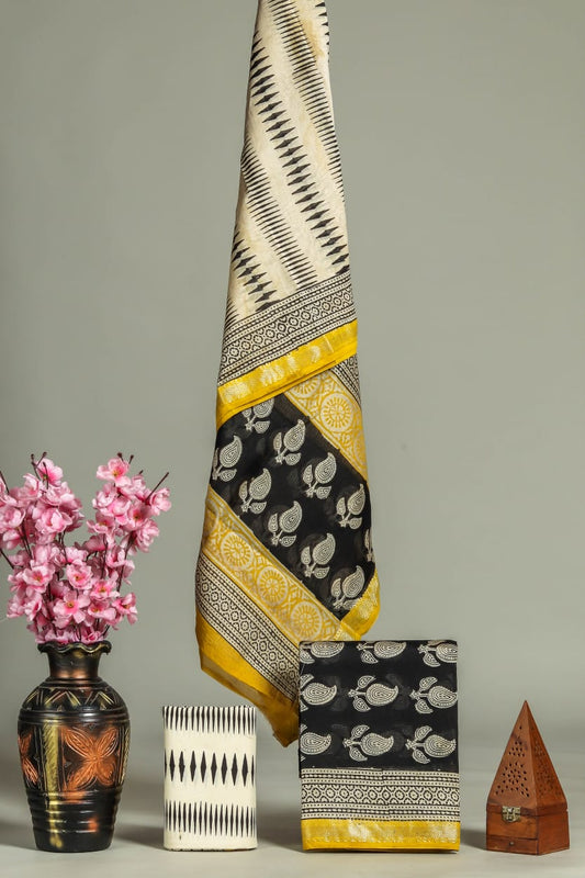 Designer Hand Block Print Maheshwari Silk Suit Set 16