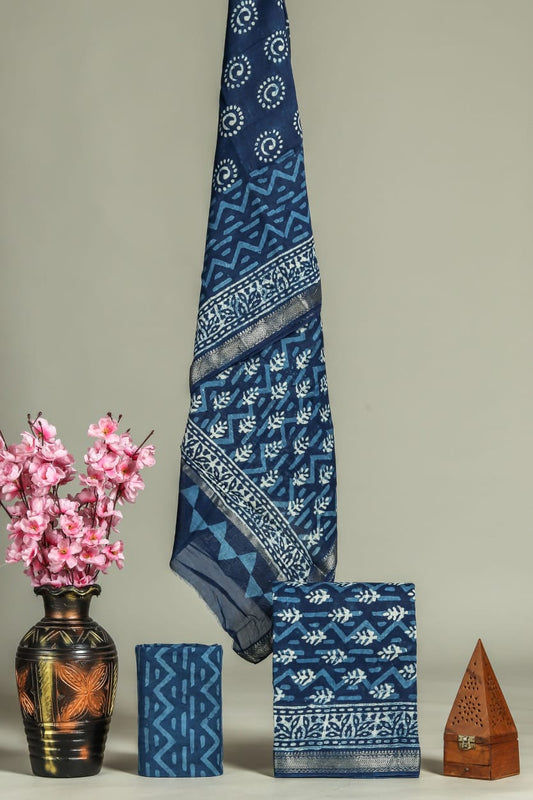 Designer Hand Block Print Maheshwari Silk Suit Set 13