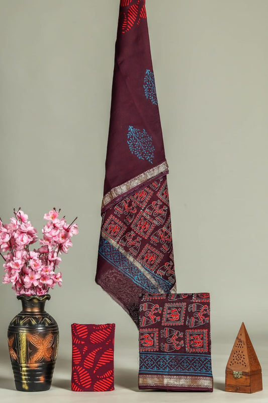 ELEGANT HAND BLOCK PRINT MAHESHWARI SILK SUIT SET 10