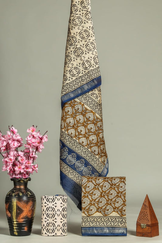 ELEGANT HAND BLOCK PRINT MAHESHWARI SILK SUIT SET 9