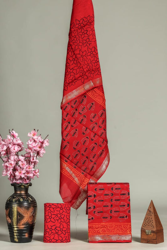 ELEGANT HAND BLOCK PRINT MAHESHWARI SILK SUIT SET 8