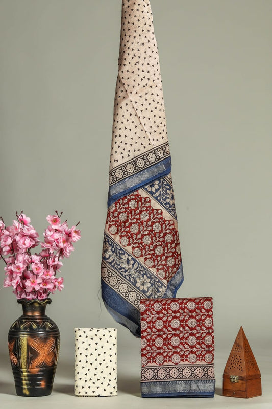 ELEGANT HAND BLOCK PRINT MAHESHWARI SILK SUIT SET 7