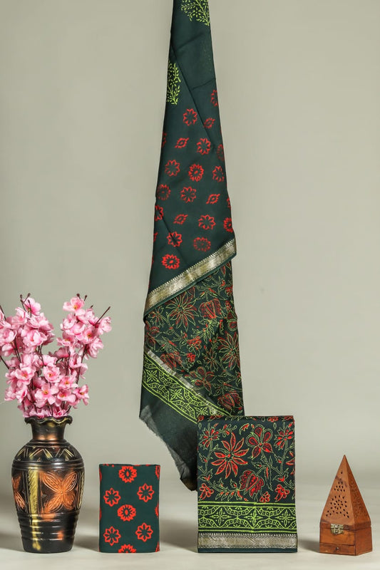 New Exclusive Hand Block Print Maheshwari Silk Suit Set 6