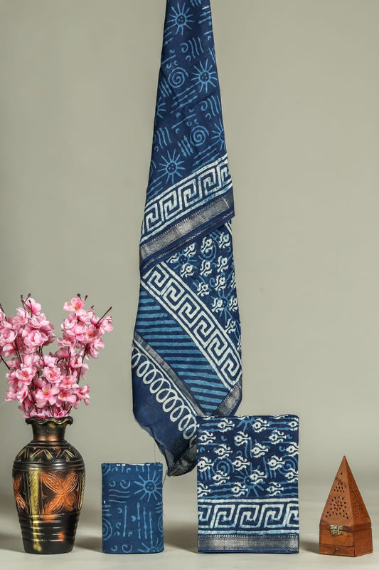 New Exclusive Hand Block Print Maheshwari Silk Suit Set 5
