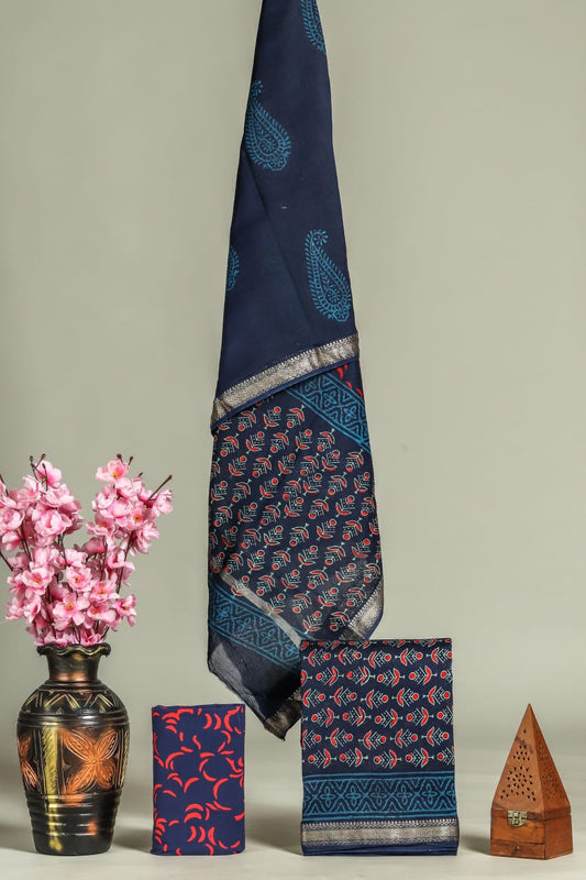 New Exclusive Hand Block Print Maheshwari Silk Suit Set 4