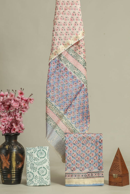 New Exclusive Hand Block Print Maheshwari Silk Suit Set 3