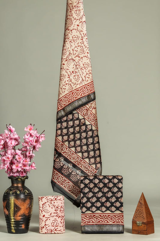 New Exclusive Hand Block Print Maheshwari Silk Suit Set 2
