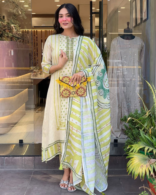 Chanderi-Silk Embroidered  Printed (WARED460)