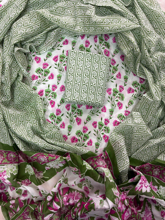 ELEGANT HAND BLOCK PRINT COTTON SUIT SET WITH MULMUL DUPATTA(WACOTMU03)